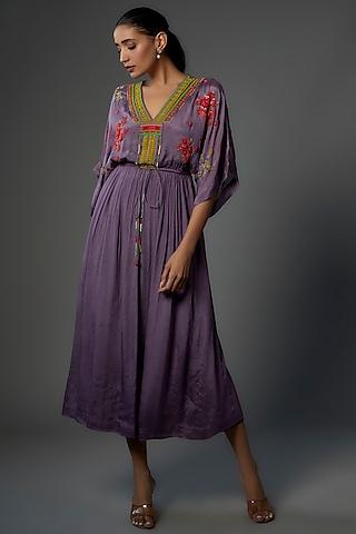 purple crepe chiffon embroidered dress