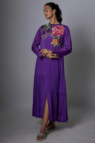 purple crepe chiffon hand embroidered flapper dress