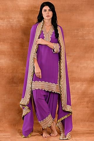 purple crepe silk kurta set