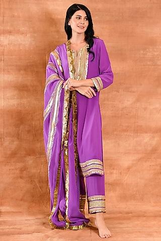 purple crepe silk kurta set
