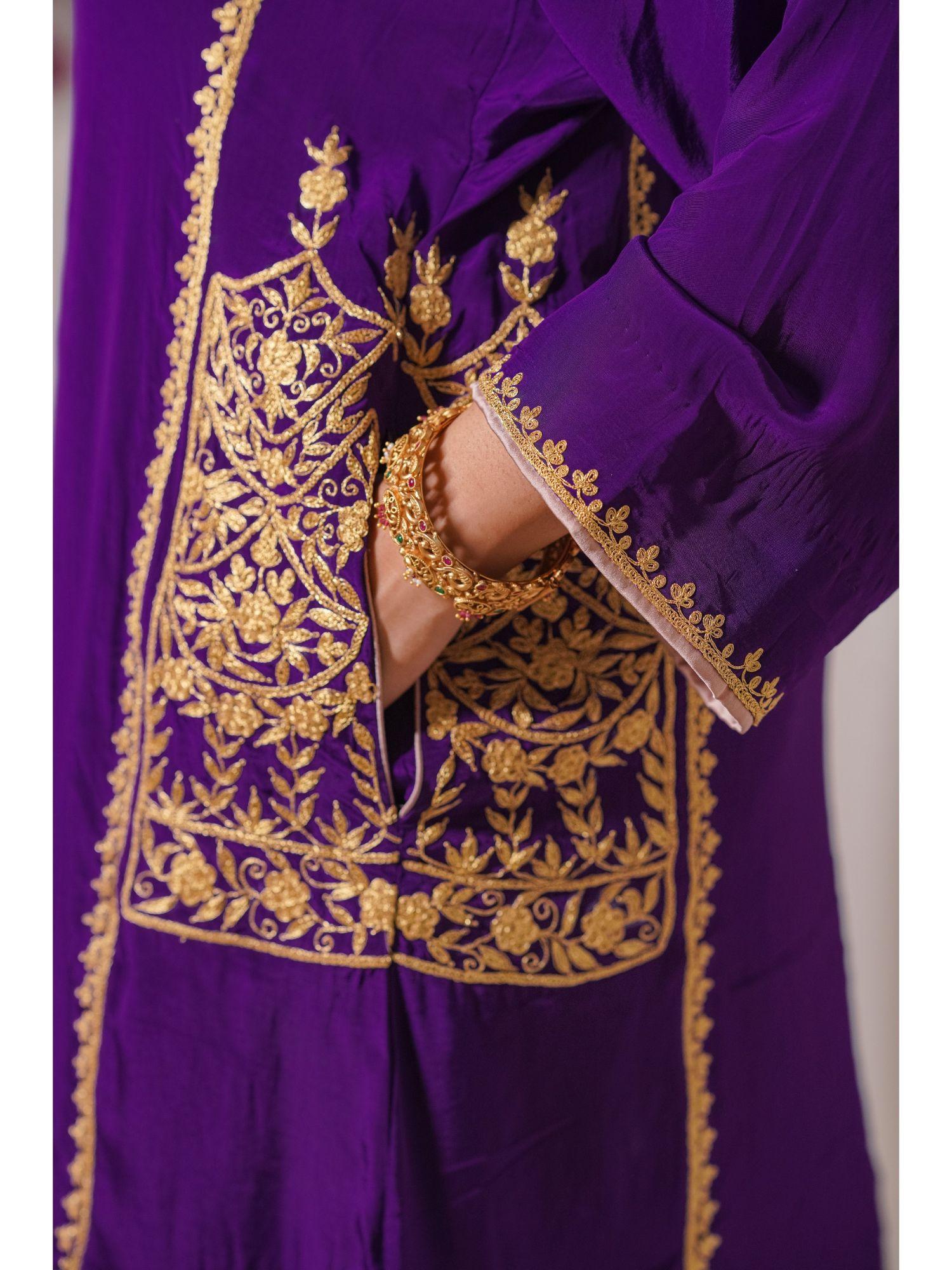 purple crepe tilla kurta (set of 2)