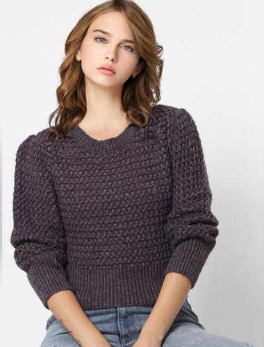 purple cropped knit pullover