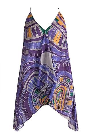 purple digital printed pleated tunic