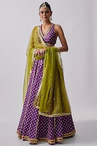 purple dola silk & polyester embroidered lehenga set