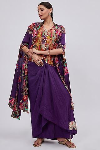 purple dupion embroidered cape set