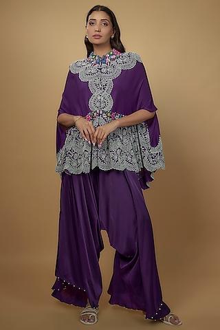 purple dupion embroidered cape set