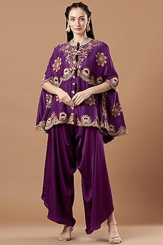 purple dupion silk embroidered cape set