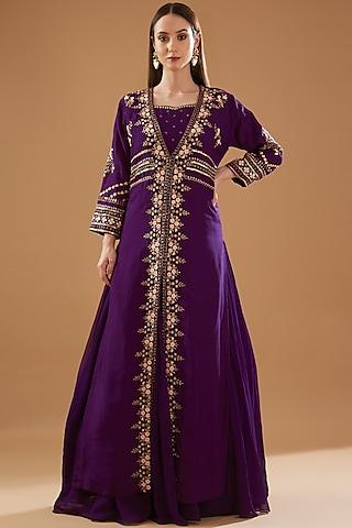 purple dupion silk embroidered jacket set