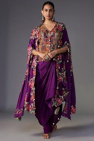 purple dupion thread embroidered cape set