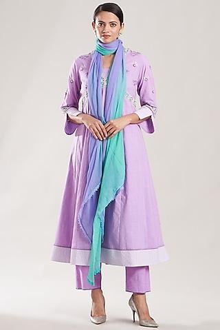 purple embellished anarkali set