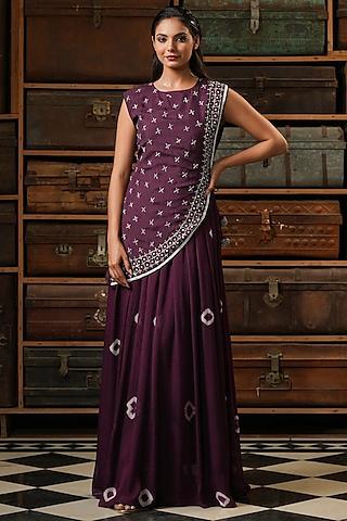 purple embellished anarkali set