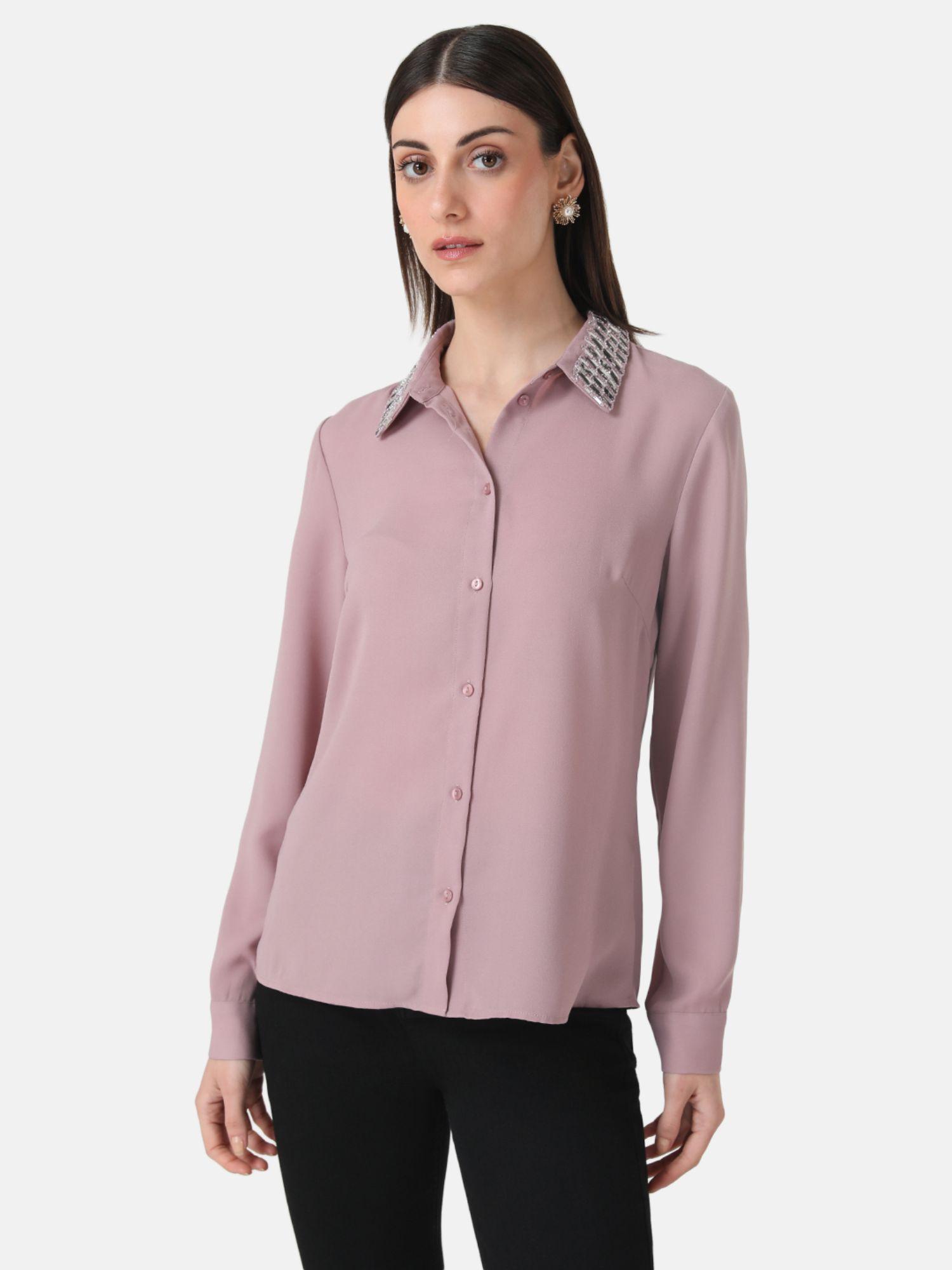 purple embellished collar shirt