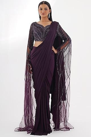 purple embellished draped saree