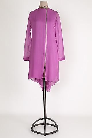 purple embellished high-low tunic