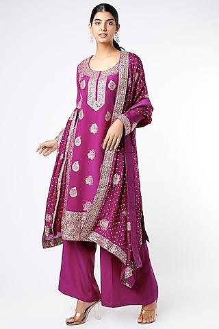 purple embellished kurta set