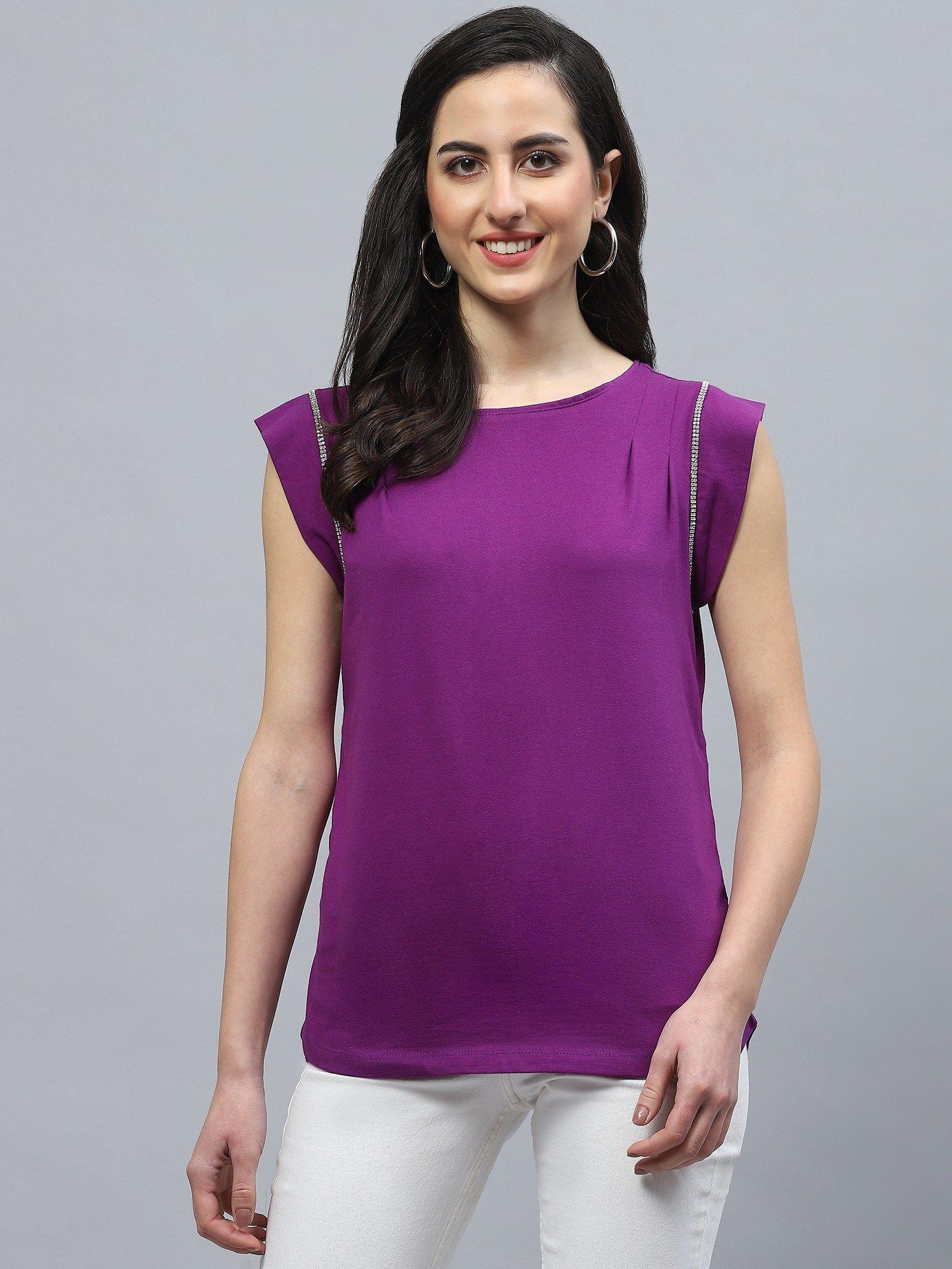 purple embellished top