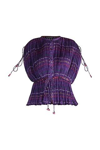 purple embroidered & printed kaftan blouse