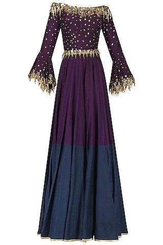 purple embroidered anarkali gown set