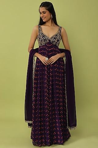 purple embroidered anarkali set