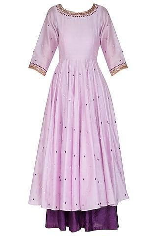 purple embroidered anarkali set