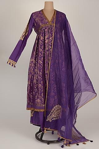 purple embroidered anarkali set