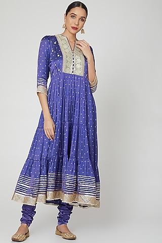 purple embroidered anarkali with churidaar pants