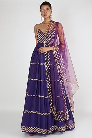 purple embroidered anarkali with dupatta