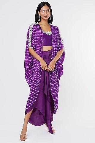 purple embroidered cape set