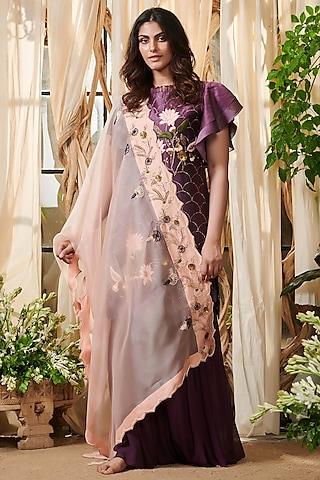 purple embroidered gharara set