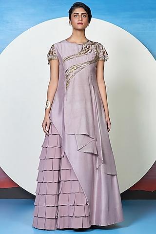 purple embroidered gown