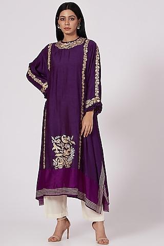 purple embroidered high-low tunic set