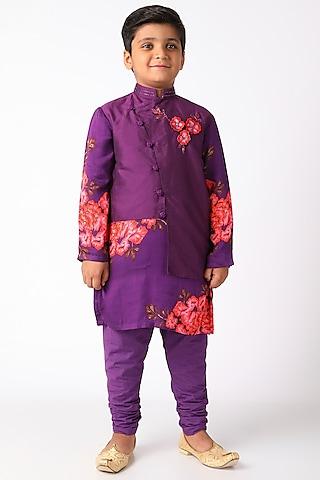 purple embroidered kurta set for boys
