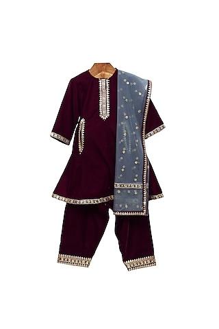 purple embroidered kurta set for girls