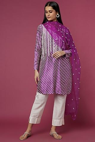 purple embroidered kurta set