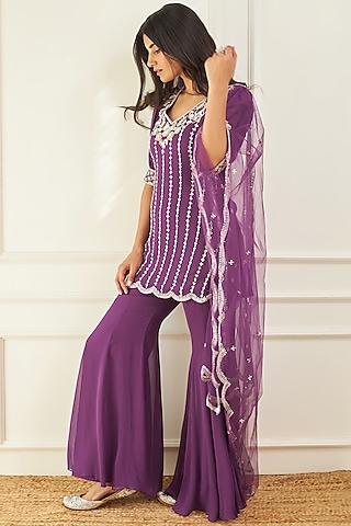 purple embroidered kurta set