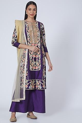 purple embroidered kurta set