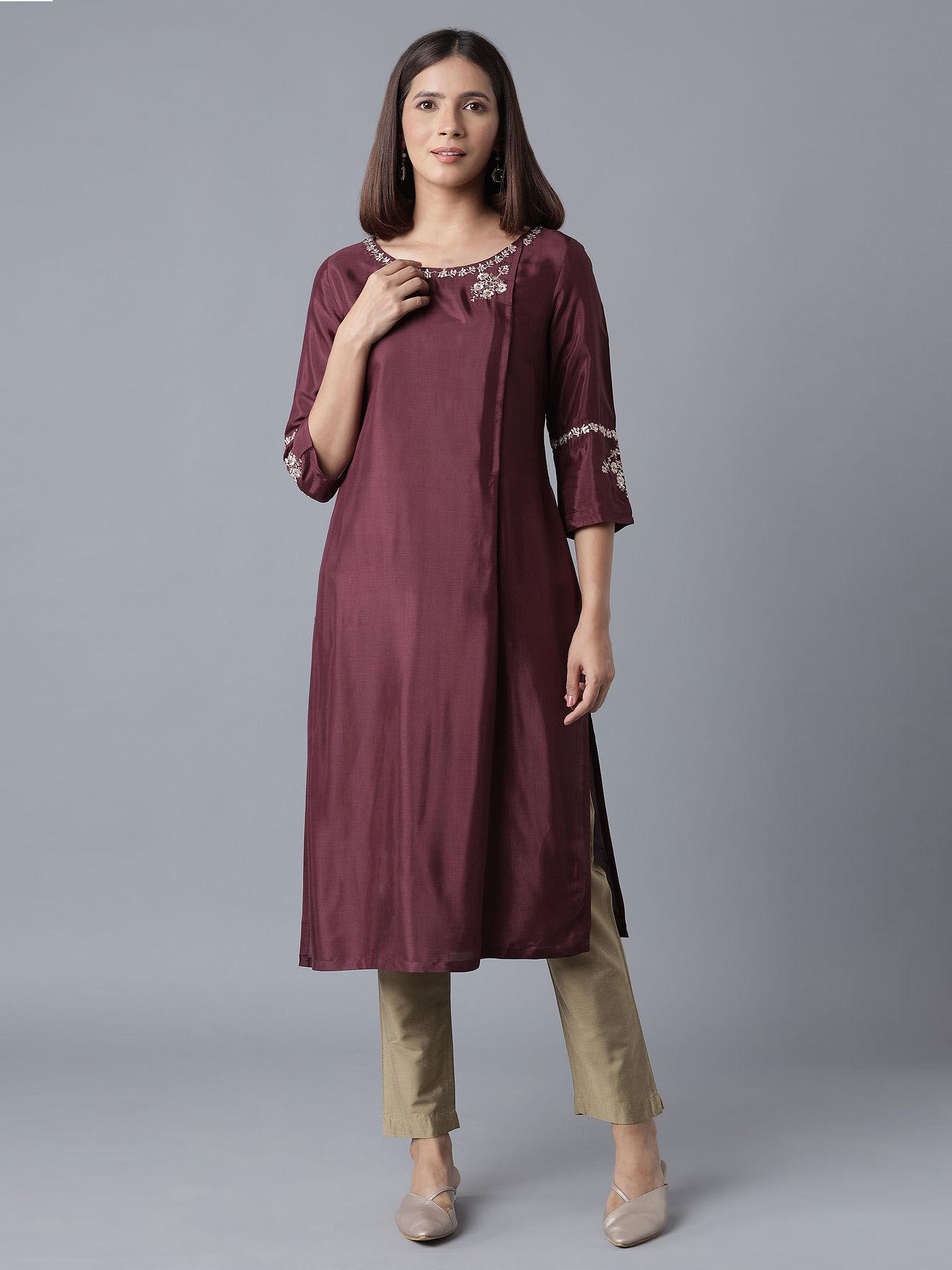 purple embroidered kurta