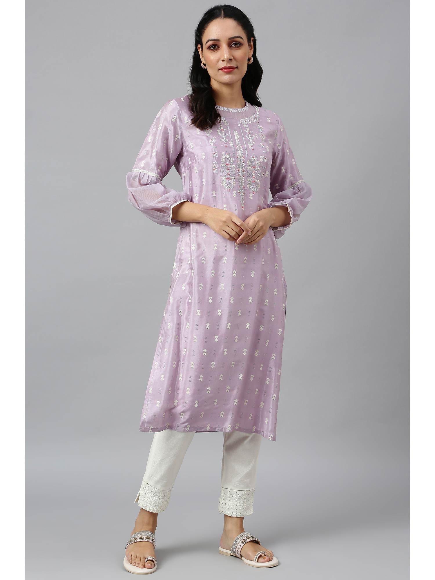 purple embroidered kurta