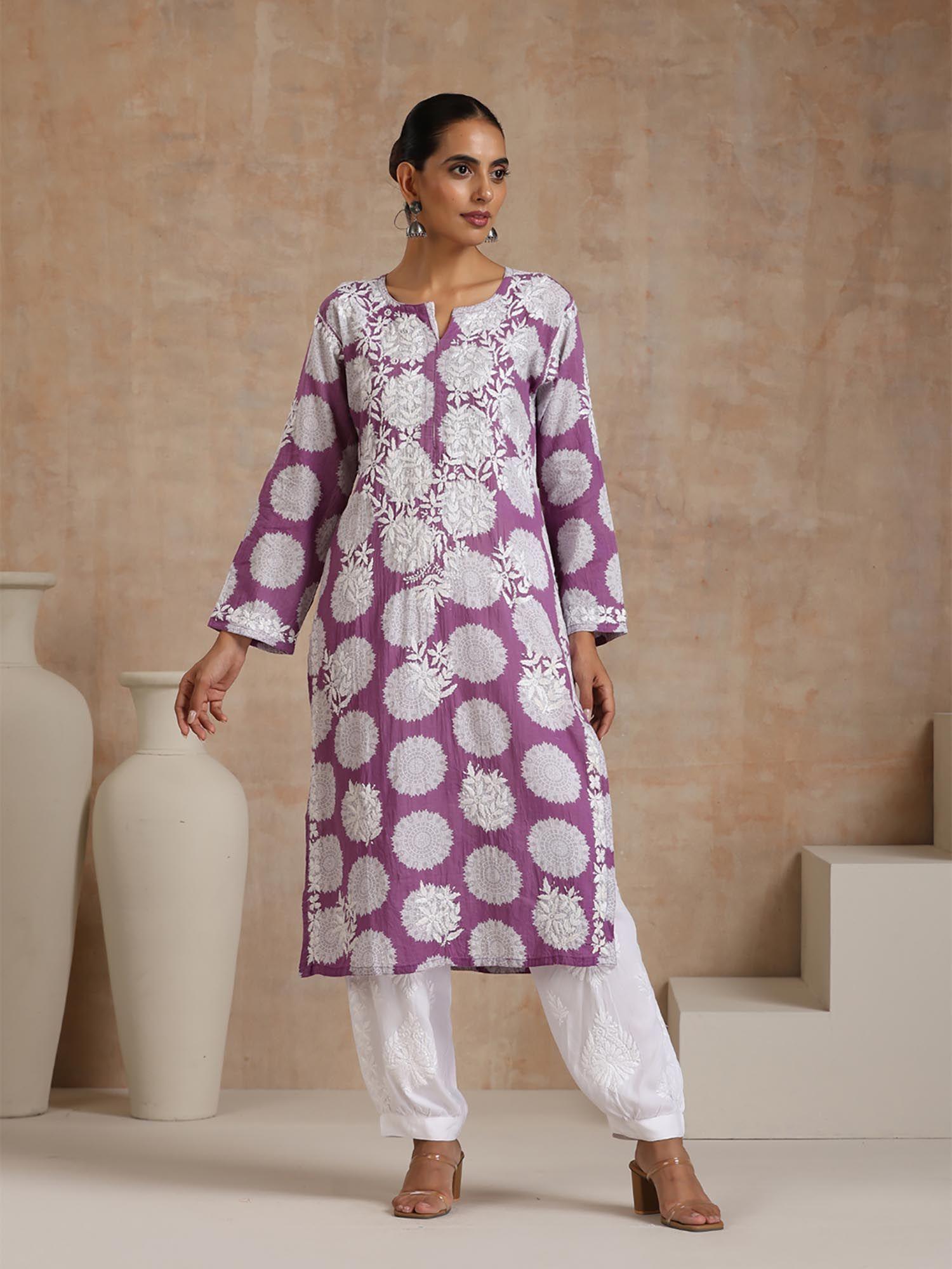 purple embroidered kurta