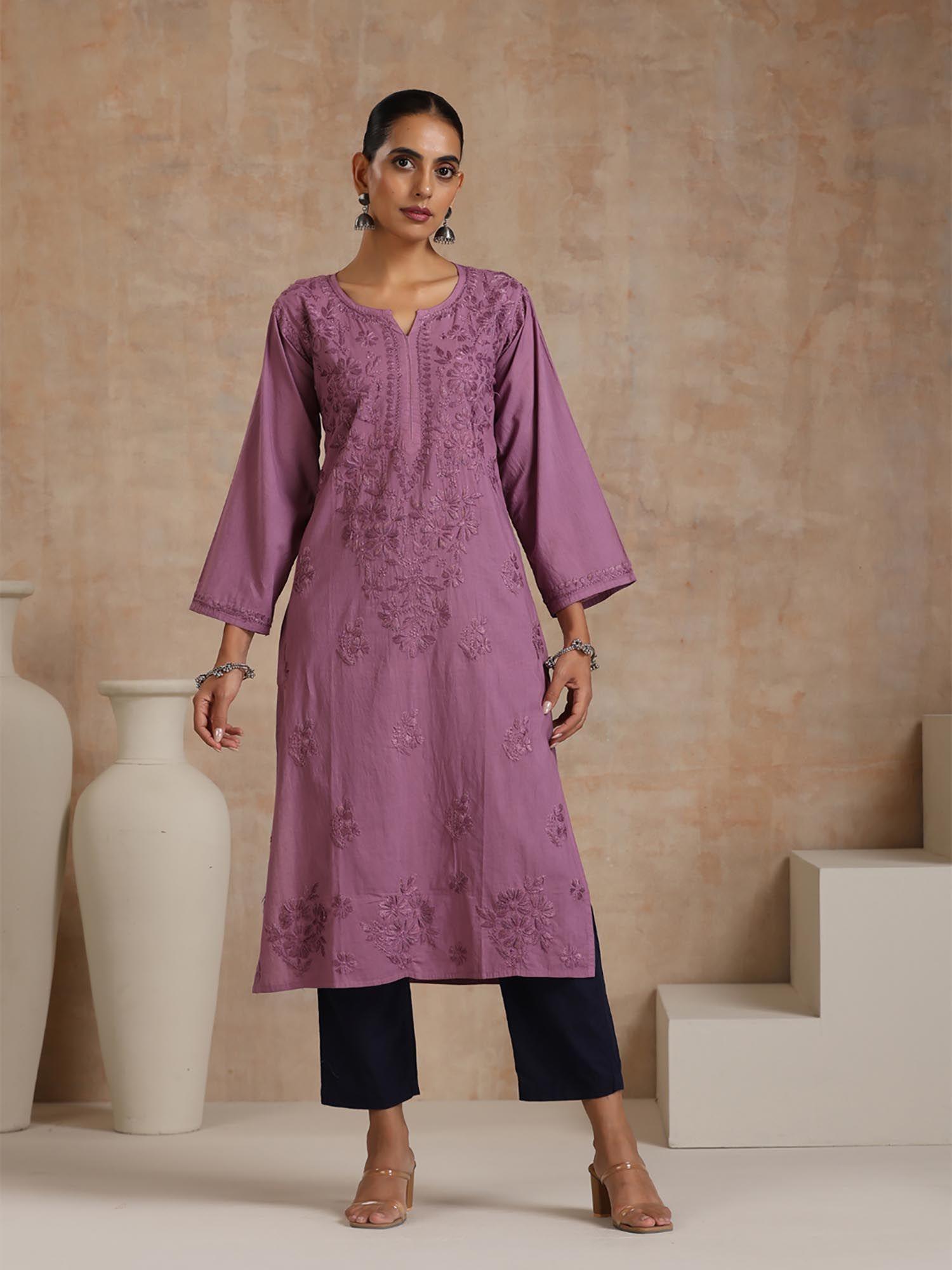 purple embroidered kurta