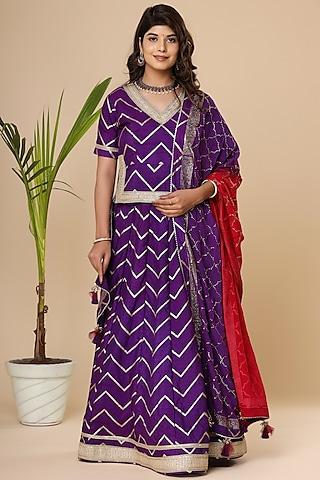 purple embroidered lehenga set