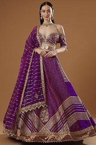 purple embroidered lehenga set