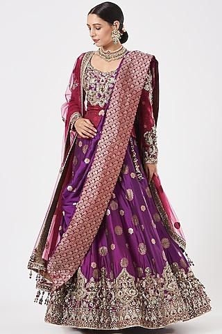 purple embroidered lehenga set