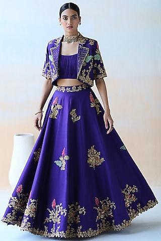 purple embroidered lehenga set