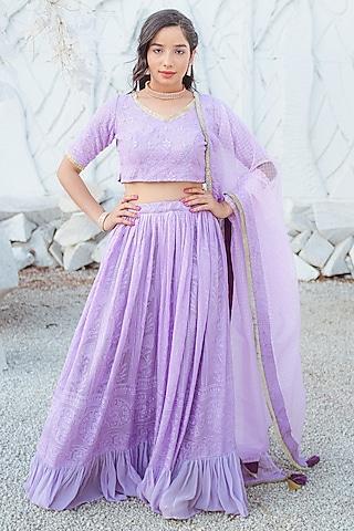 purple embroidered lehenga set