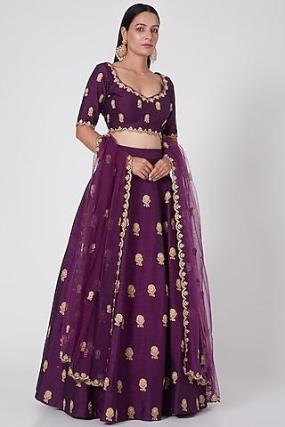 purple embroidered lehenga set