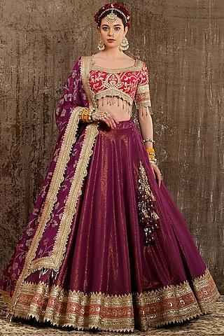 purple embroidered lehenga set