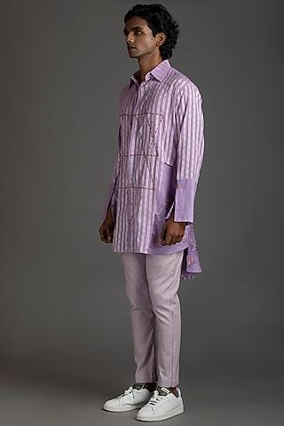 purple embroidered long line shirt