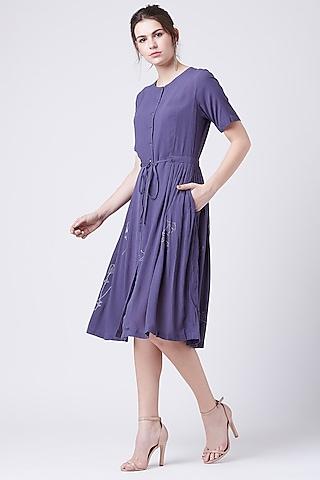 purple embroidered pleated dress