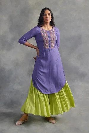 purple embroidered straight kurta